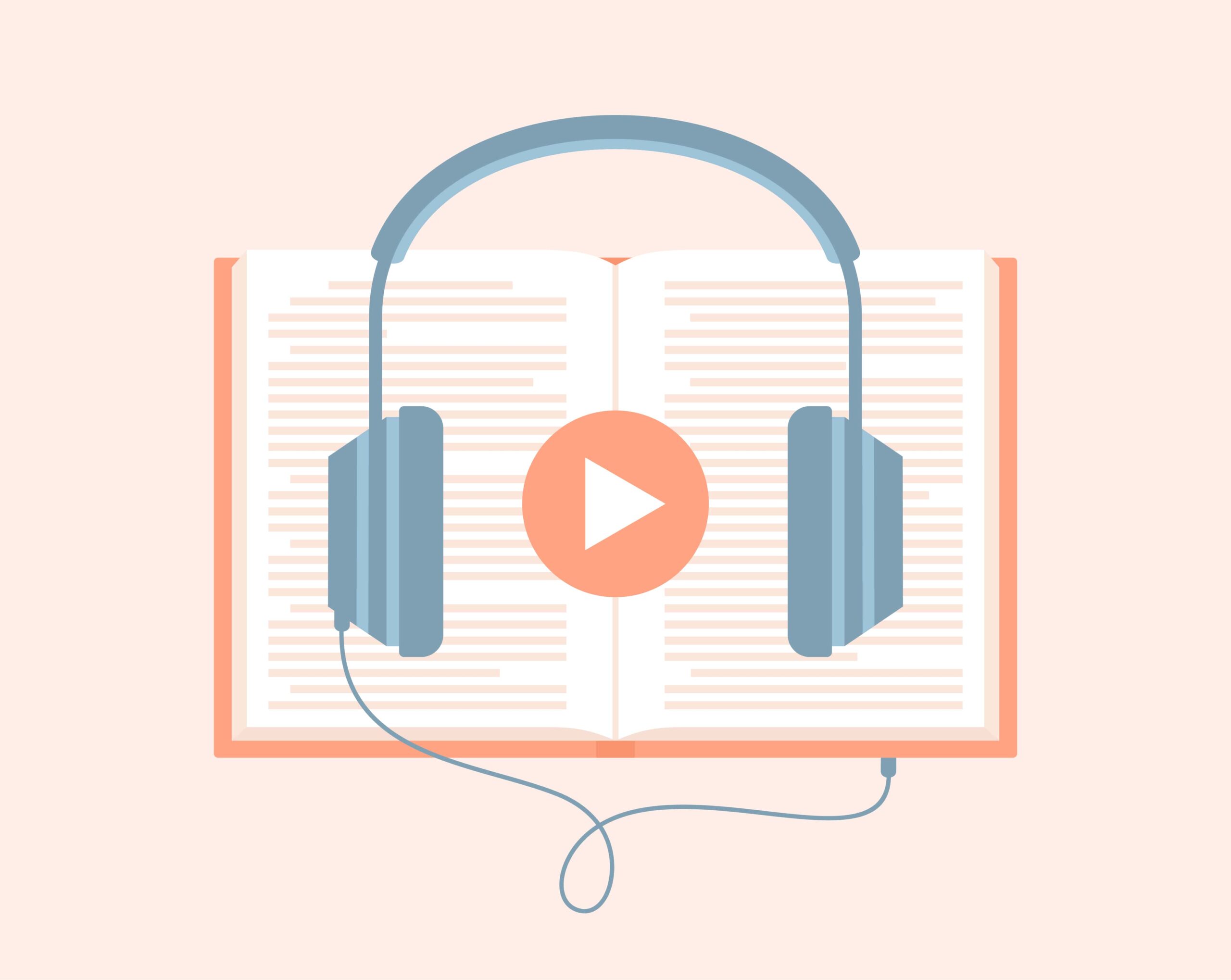 Graphic illustration of book with headphones